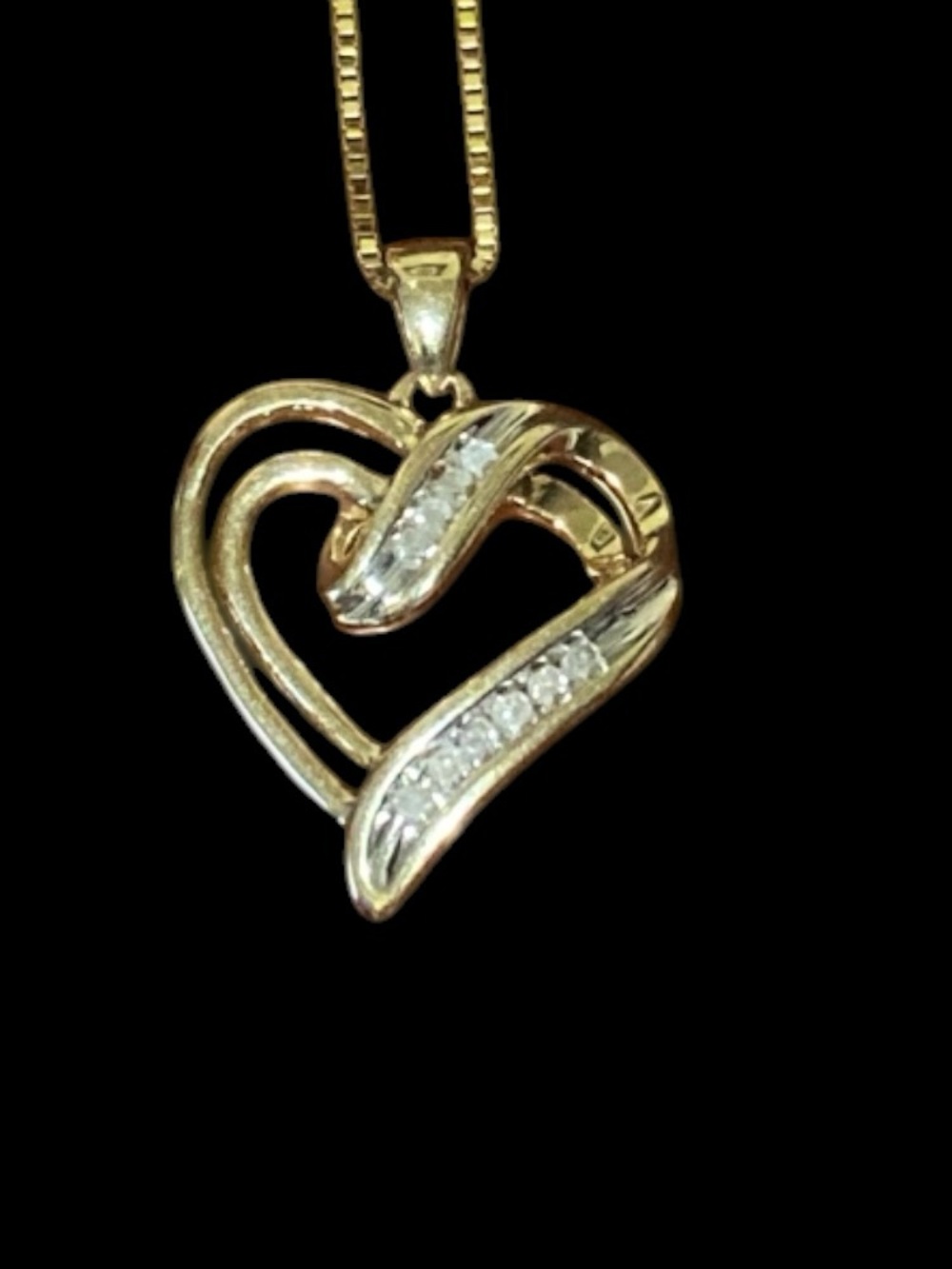 10K Solid Yellow Gold Diamond Ribbon Heart Pendant with Diamond Accents. - Picture 5 of 16